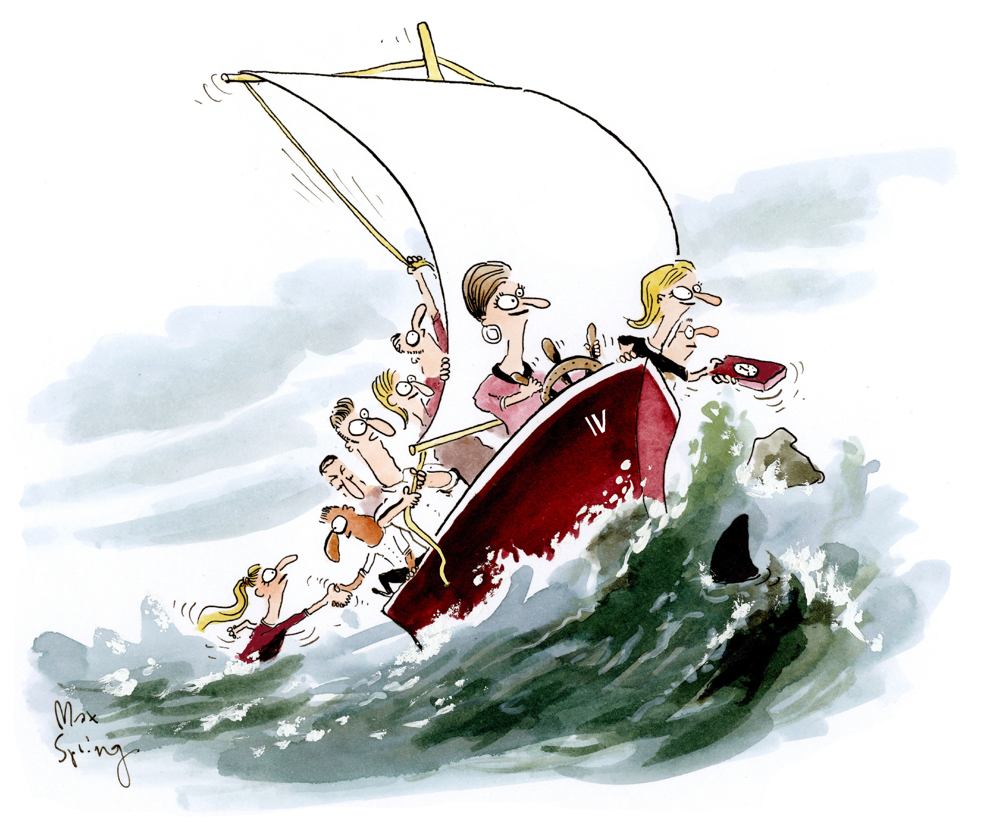 Illustration eines Schiffs, das von der Besatzung der IV-Stelle Kanton Bern zu neuen Ufern navigiert wird.